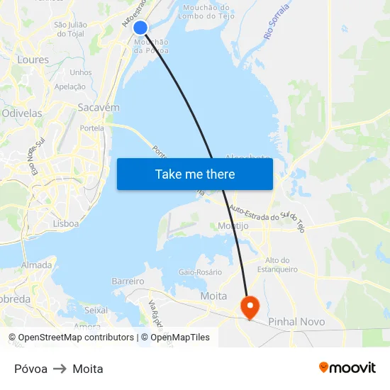 Póvoa to Moita map