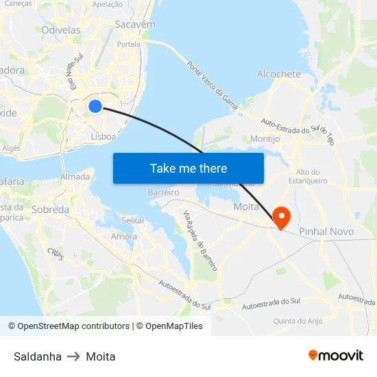 Saldanha to Moita map