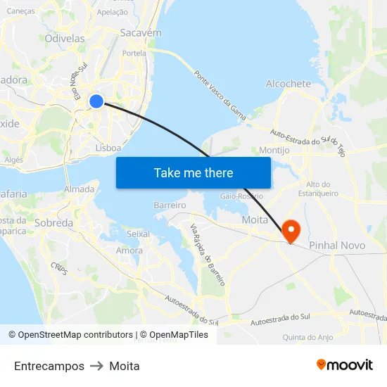 Entrecampos to Moita map