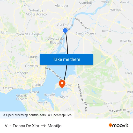 Vila Franca De Xira to Montijo map