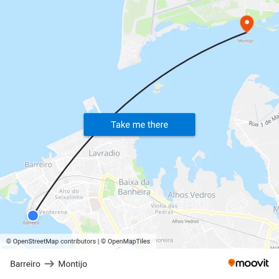 Barreiro to Montijo map