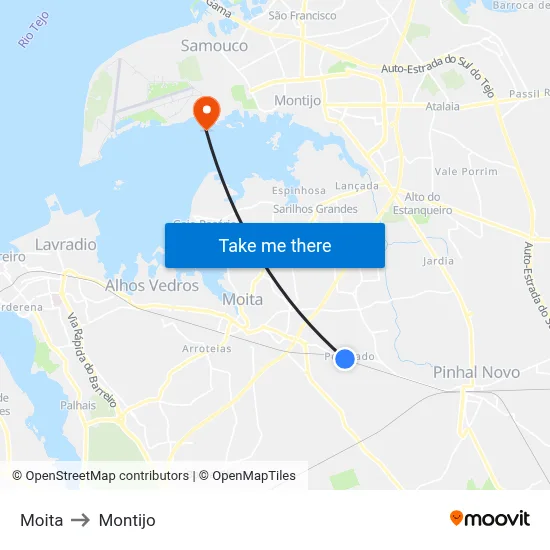 Moita to Montijo map
