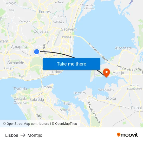 Lisboa to Montijo map