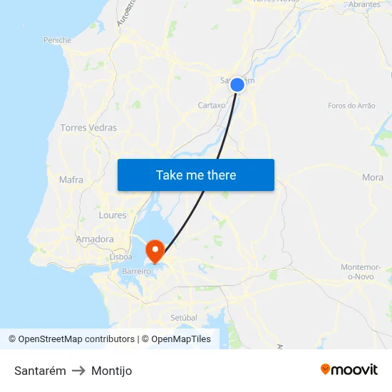 Santarém to Montijo map