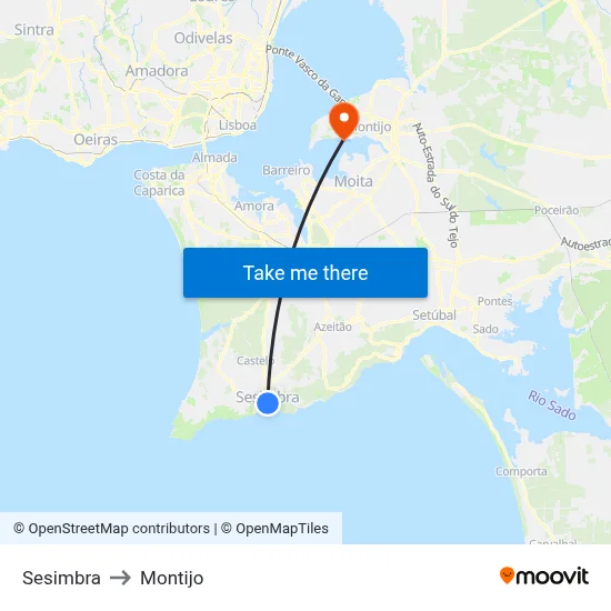 Sesimbra to Montijo map