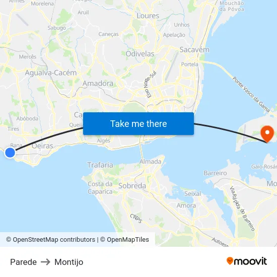 Parede to Montijo map