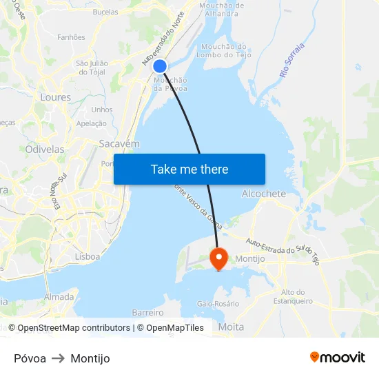 Póvoa to Montijo map