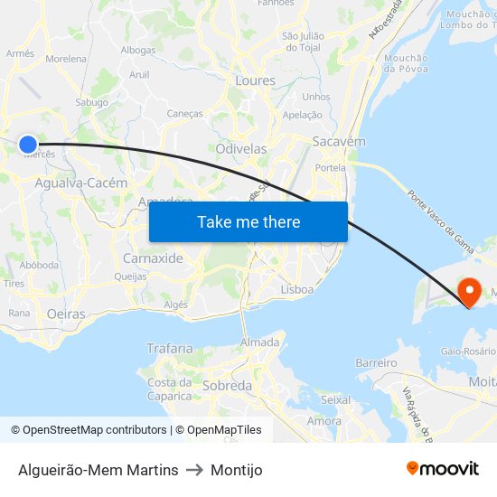 Algueirão-Mem Martins to Montijo map