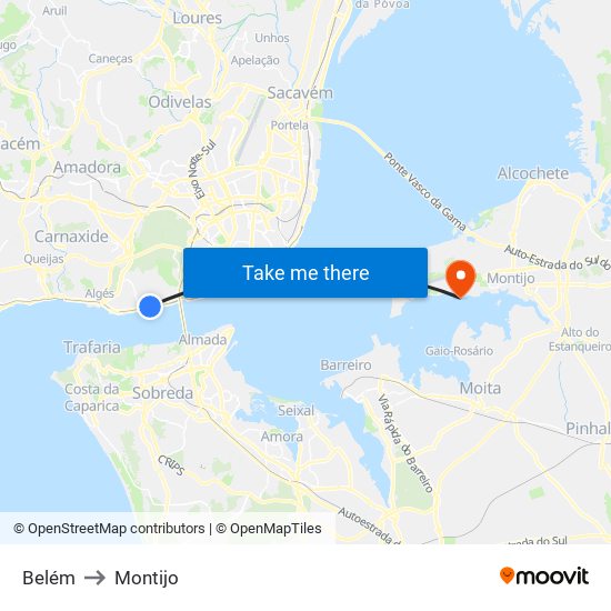 Belém to Montijo map