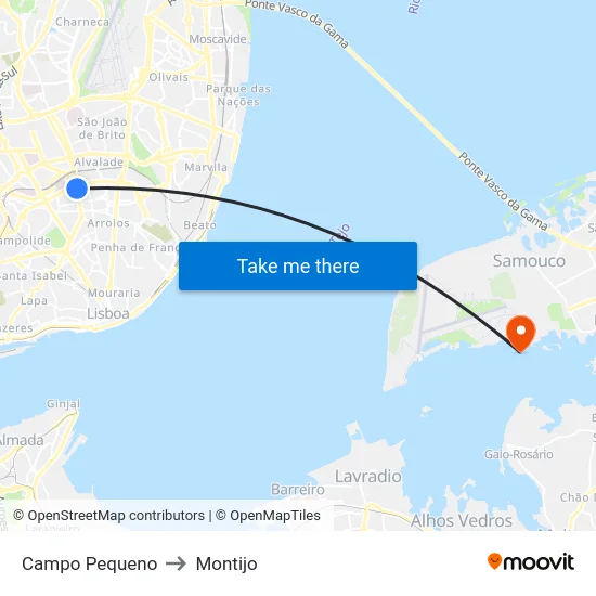 Campo Pequeno to Montijo map