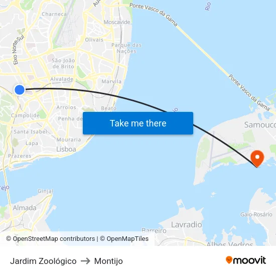 Jardim Zoológico to Montijo map