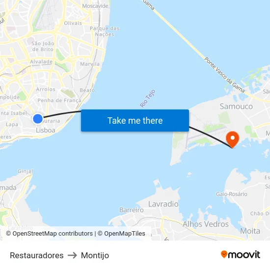 Restauradores to Montijo map