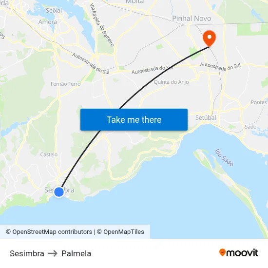 Sesimbra to Palmela map