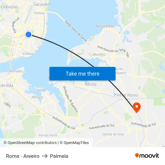 Roma - Areeiro to Palmela map