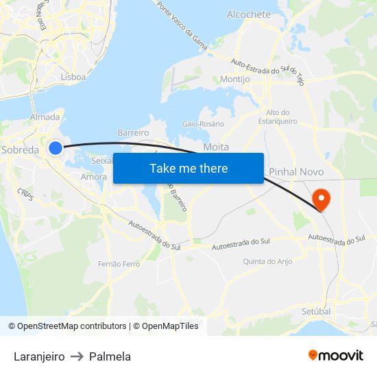 Laranjeiro to Palmela map