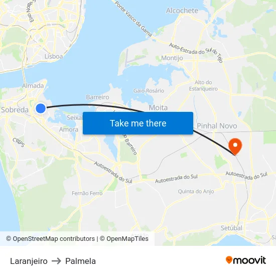 Laranjeiro to Palmela map