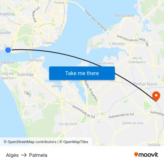Algés to Palmela map