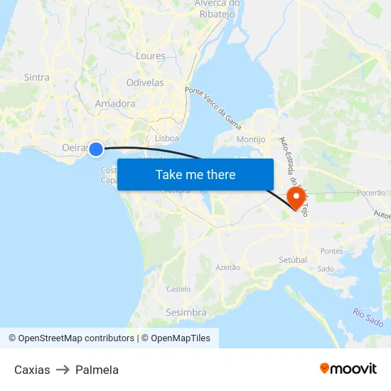Caxias to Palmela map