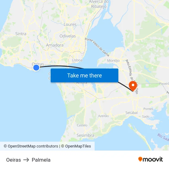 Oeiras to Palmela map