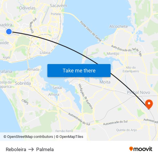 Reboleira to Palmela map