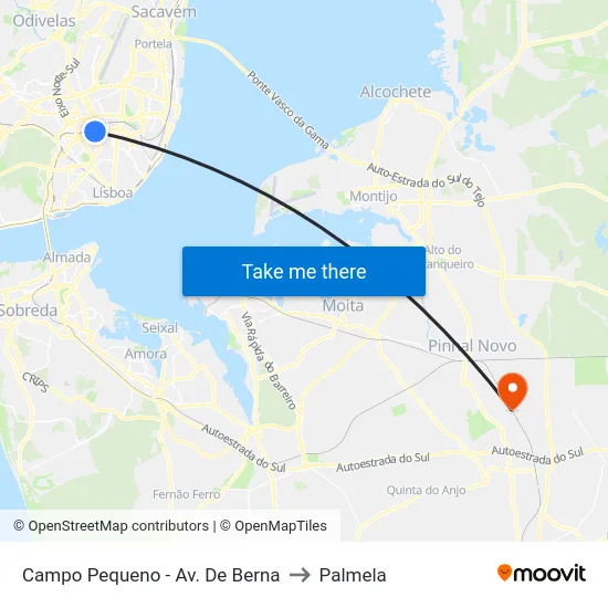 Campo Pequeno - Av. De Berna to Palmela map