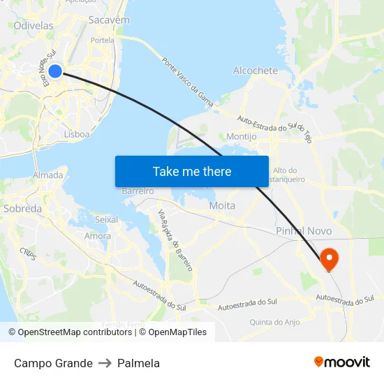 Campo Grande to Palmela map