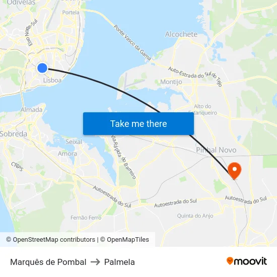 Marquês de Pombal to Palmela map