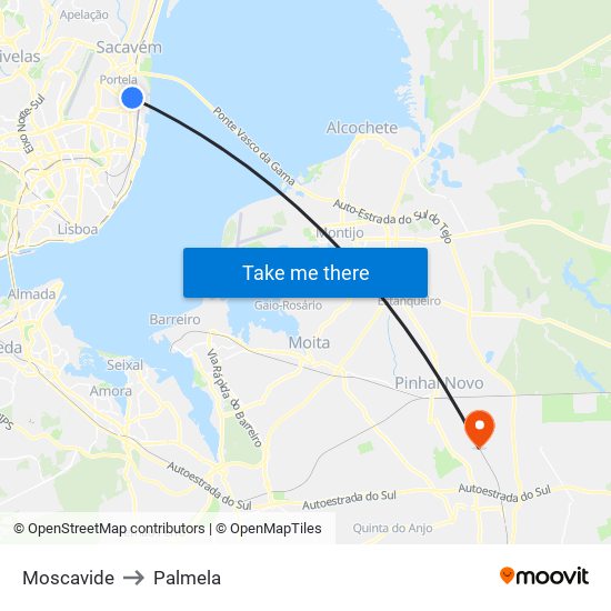 Moscavide to Palmela map