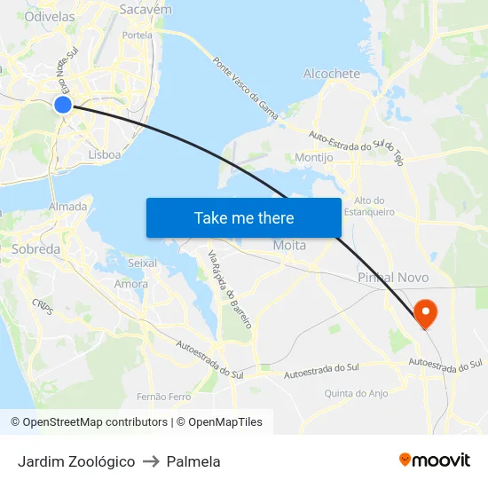 Jardim Zoológico to Palmela map