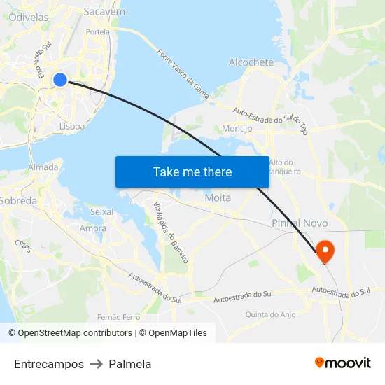 Entrecampos to Palmela map