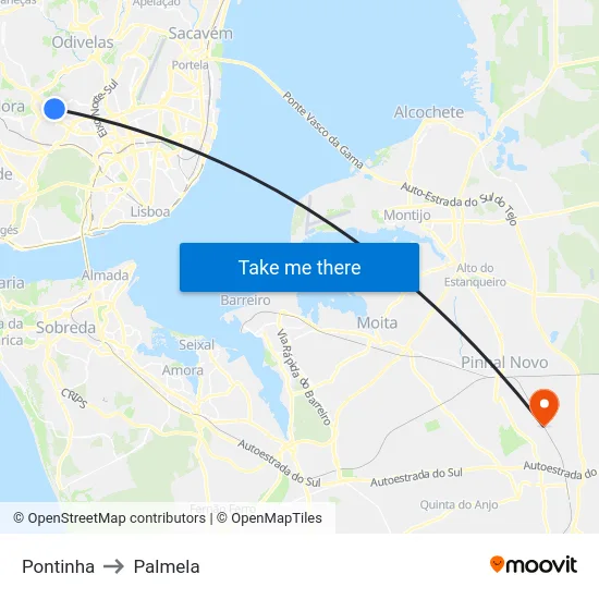 Pontinha to Palmela map