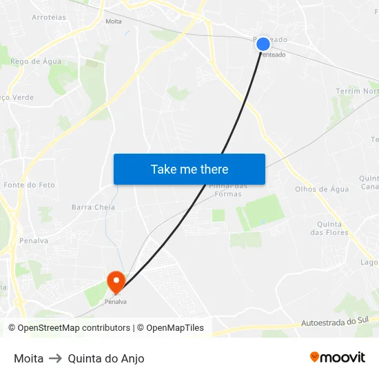 Moita to Quinta do Anjo map