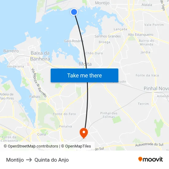Montijo to Quinta do Anjo map