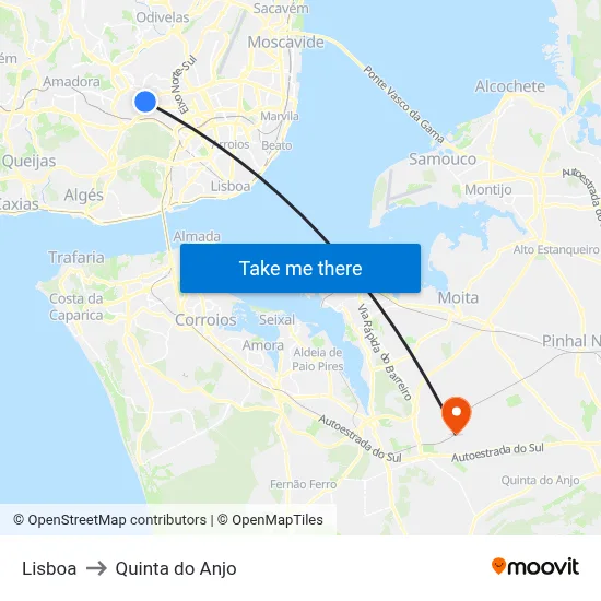 Lisboa to Quinta do Anjo map