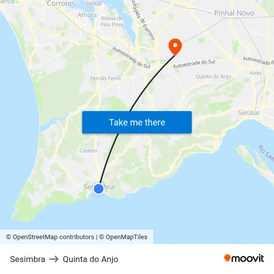 Sesimbra to Quinta do Anjo map
