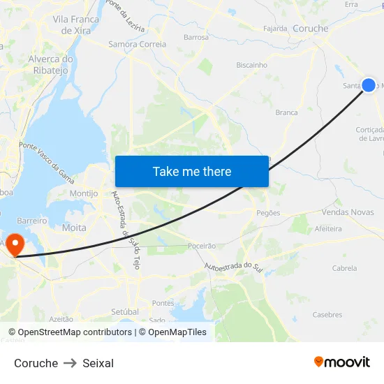 Coruche to Seixal map
