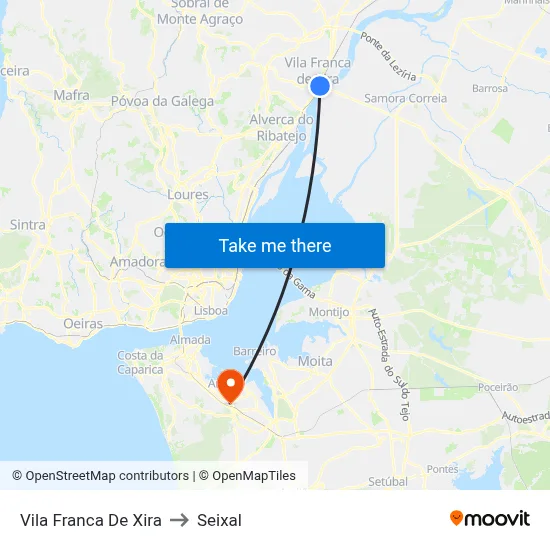 Vila Franca De Xira to Seixal map