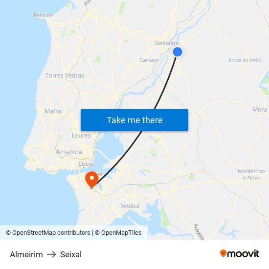 Almeirim to Seixal map