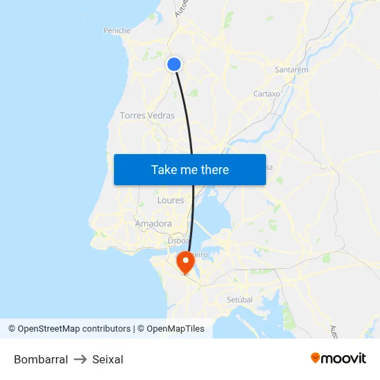 Bombarral to Seixal map