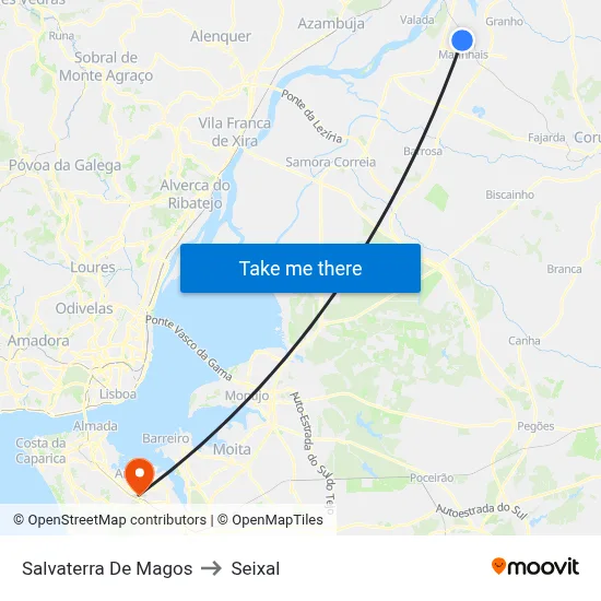 Salvaterra De Magos to Seixal map