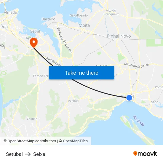 Setúbal to Seixal map