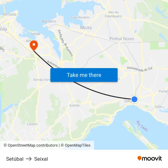 Setúbal to Seixal map
