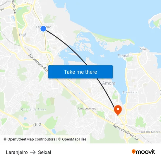 Laranjeiro to Seixal map