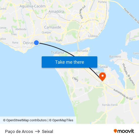Paço de Arcos to Seixal map
