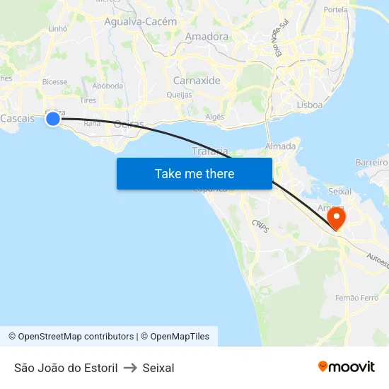 São João do Estoril to Seixal map