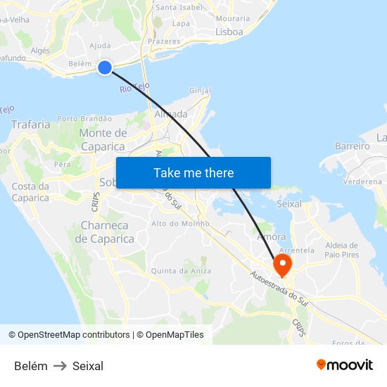 Belém to Seixal map