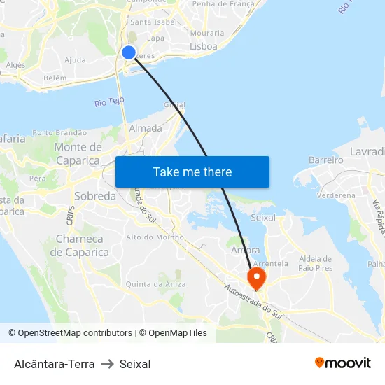 Alcântara-Terra to Seixal map
