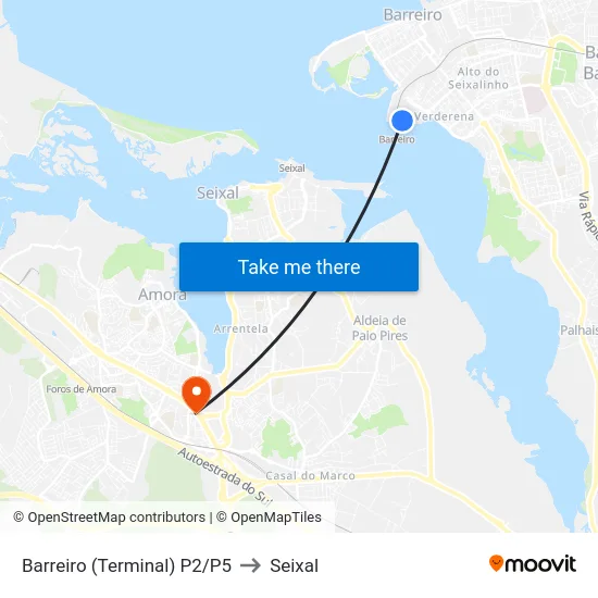 Barreiro (Terminal) P2/P5 to Seixal map