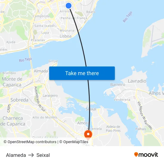 Alameda to Seixal map