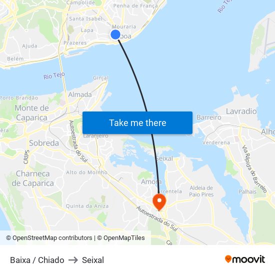 Baixa / Chiado to Seixal map